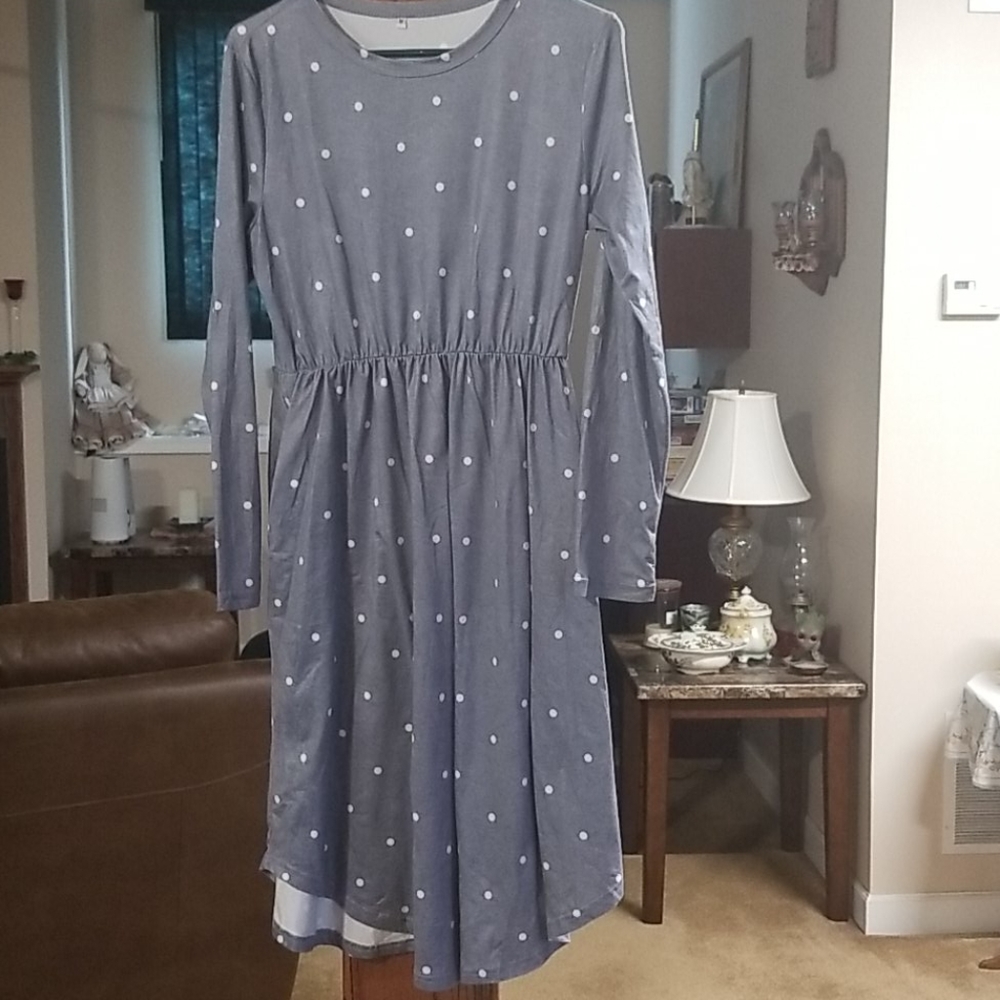 Long sleeve midi polka dot dress